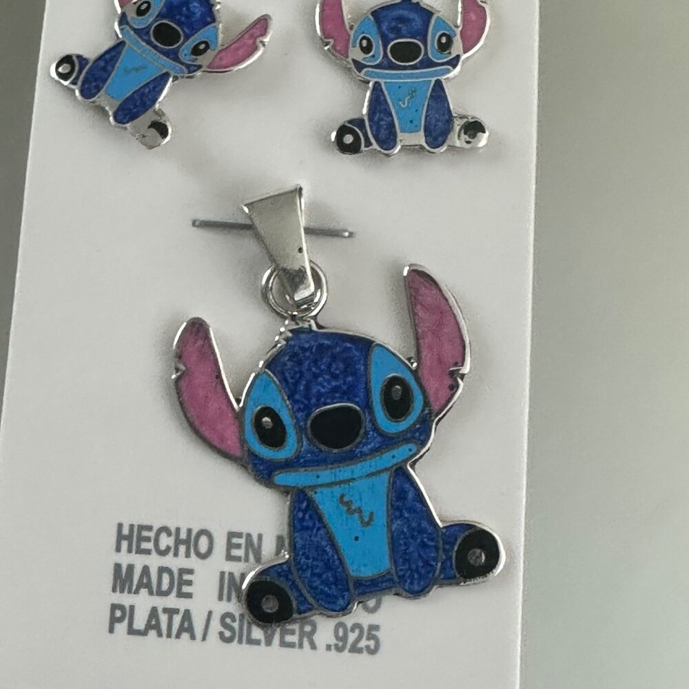 Stitch Cartoon Jewelry Set .925 Silver Pendant & Earrings Handmade In Mexico - Picture 5 of 8